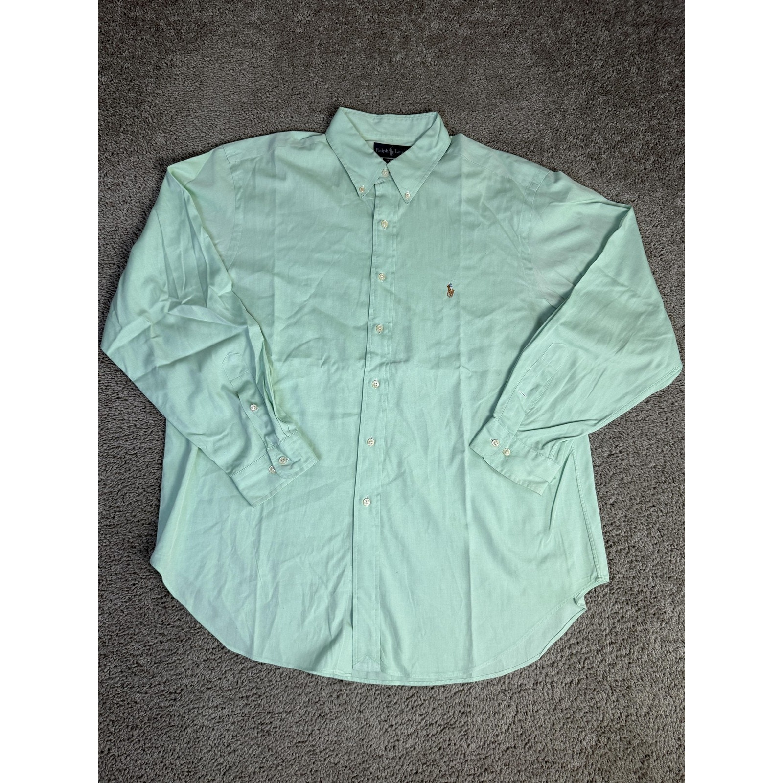 Ralph Lauren Shirt Mens Xl Green Flesh Pony Long Sleeve Button Up Emboidered